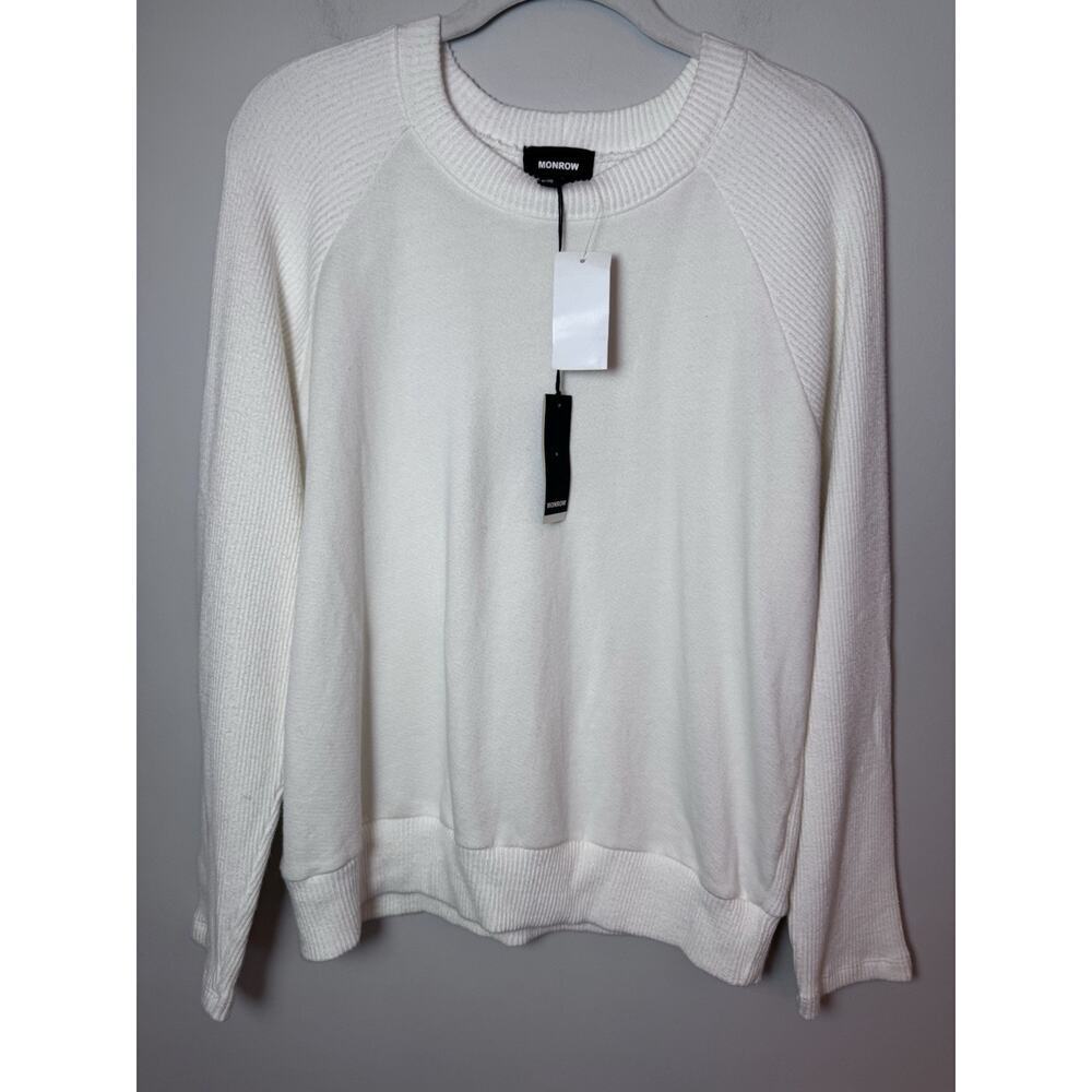MONROW Ivory Ribbed Crewneck Sweater Pull Over Women's Sz Large NWT